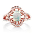 thumbnail image 2 of Gem Stone King 1.37 Ct Oval Cabochon White Simulated Opal 18K Rose Gold Plated Silver Ring (Size 7), 2 of 4