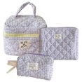 thumbnail image 1 of Bolsa de maquillaje acolchada de 3 piezas bolsa de cosméticos a cuadros estuche organizador de cosméticos para mujer, 1 of 9