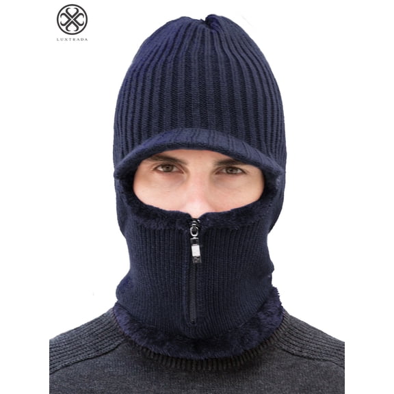 Winter Hat Warm Knitted Wool Thick Baggy Slouchy Beanie Skull Cap with Zipper for Men (Navy)