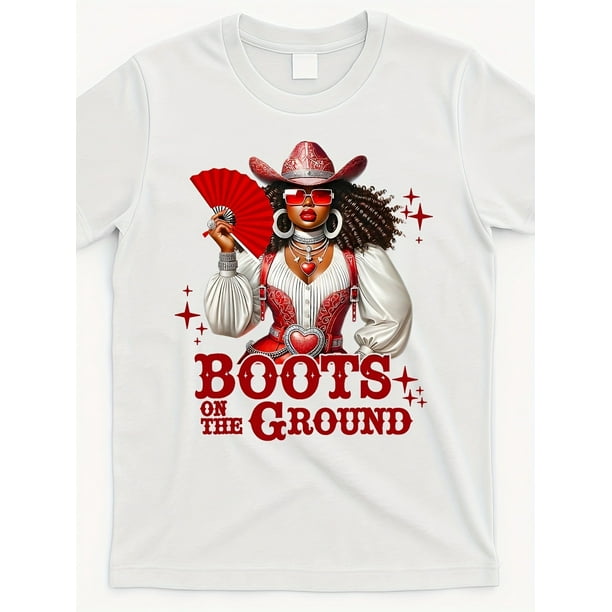 Boots-On-The-Ground-Boot-Cowboy-Western-Cowgirl-Linedance-T-Shirt Style for Men And Women 2025 Summer Short-Sleeved Printed T-Shirt Pure Cotton 220G