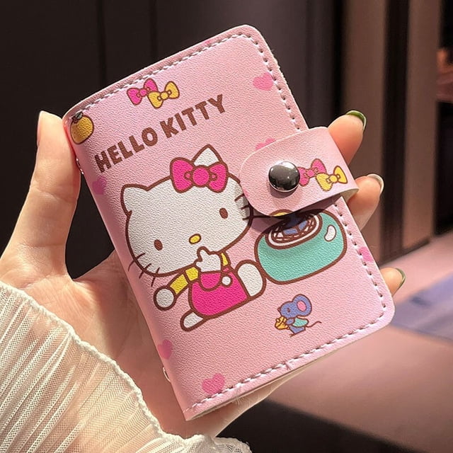 Monedero de cuero de Hello Kitty para mujer, Tarjetero con estampado de dibujos animados, PU, Sanrio, Kuromi, Kawaii, Cartera de viaje