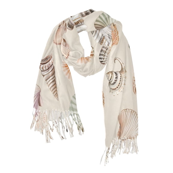 FORMRS Womens Scarf Winter Soft Long Big Warm Shawls Wrap Tassel Scarves, Green Watercolor Seashells
