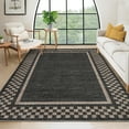 thumbnail image 2 of Hasoo Washable Living Room Area Rug 9x12 Large Modern Checkered Bordered Non-Slip Soft Foldable Indoor Black Carpet, 2 of 5