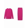 thumbnail image 3 of Women'S Winter Chunky Cable Knit Long Skirt 2 Piece Outfit Sweater Sets Rose Red XXXL, 3 of 10