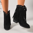 thumbnail image 5 of SACFOF Cowboy Boots for Women Ankle Western Fringe Booties Low Heel Rivet Boots, 5 of 6