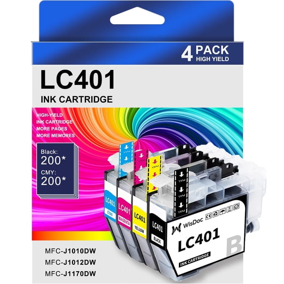 LC401 Ink Cartridge Compatible for Brother LC401 Ink for MFC-J1170DW MFC-J1010DW MFC-J1012DW Printer (1 Black, 1 Cyan, 1 Magenta, 1 Yellow)