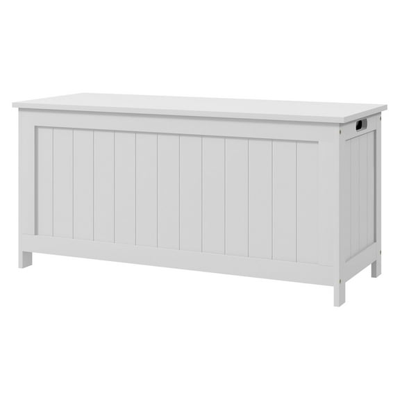 39.4" Storage Bench Trunk, Wooden Chest with Hinges & Handles, White - Entryway, Living Room, Playroom Organizer