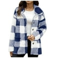 thumbnail image 3 of UVEASISHA Fleece Winter Jackets for Women Long Sleeve Casual Plaid Jacket Coats Button Down Trendy Warm Up Pocket Coat Outwear Sales Today Clearance,Blue,XL, 3 of 7