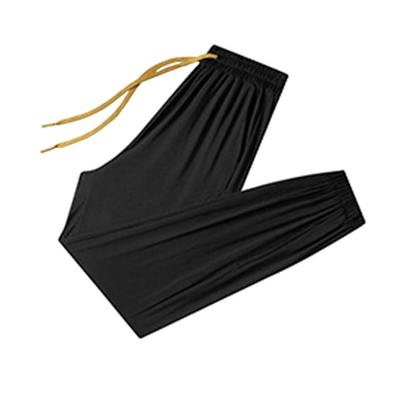 Women's Pants Cool Ice Silk Leisurely Super Stretch Jogging with Pockets Solid Color Black Womens Trousers L