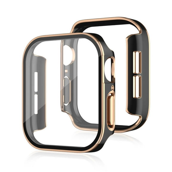 Dwitch 2-Pack Plated Hard Bumper Case Compatible with Apple Watch Series 9/8/7 45mm,Waterproof PC Case with Glass Screen Protector Face Cover Fits for iWatch Series 9/8/7 45mm,Black Rosegold