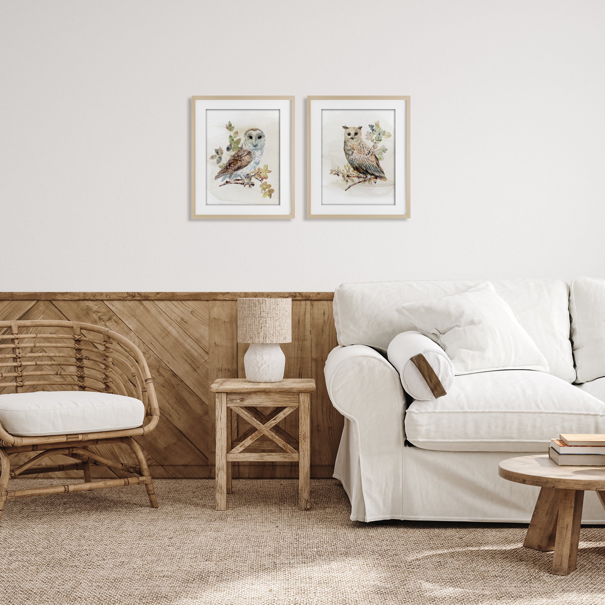Stupell Industries Owls Perched in Foliage 2 Piece Birch Framed Print Under Glass Set, design by CAD Designs