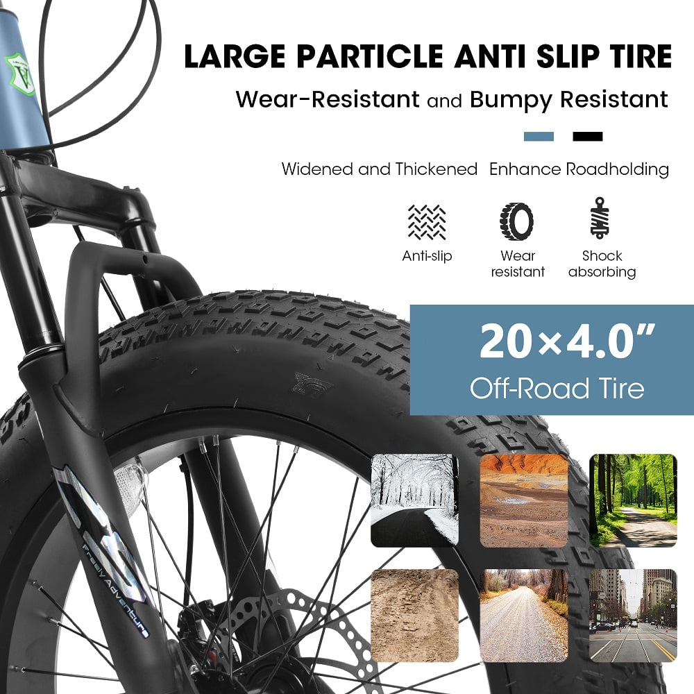 YDSM 20 Inch Fat Tire Bike Adult 7 Speed Mountain Bike, Dual Disc Brakes, High Carbon Steel Frame, Front Suspension, Mountain Buggy, City Commuter City Bike