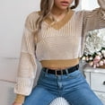 thumbnail image 4 of JYnXIANTI Oversized Sweaters for Women Trendy Color Block Crew Neck Lantern Sleeve Cropped Sweaters Casual Loose Knitted Tops, 4 of 7