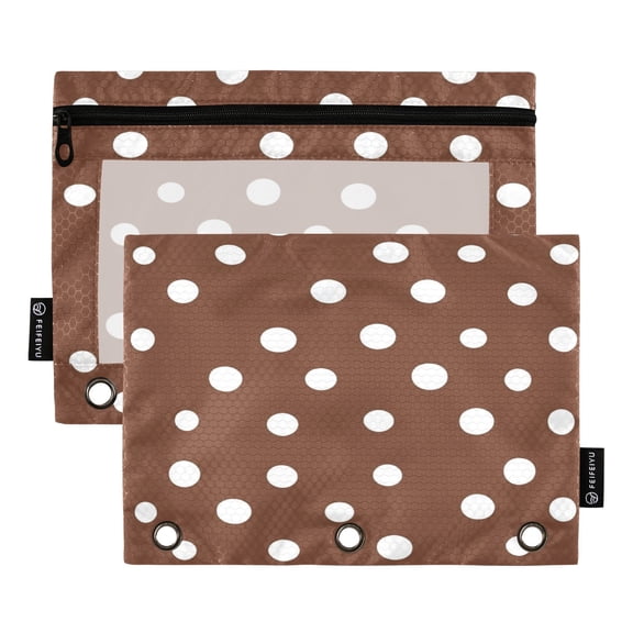 Iauyy Pencil Case for 3-Ring Binder, Transparent Window Pencil Box with Smooth Zipper, Large Capacity 3-Ring Binder Pencil Case, with 3 Reinforced Eyelet,Polka Dots