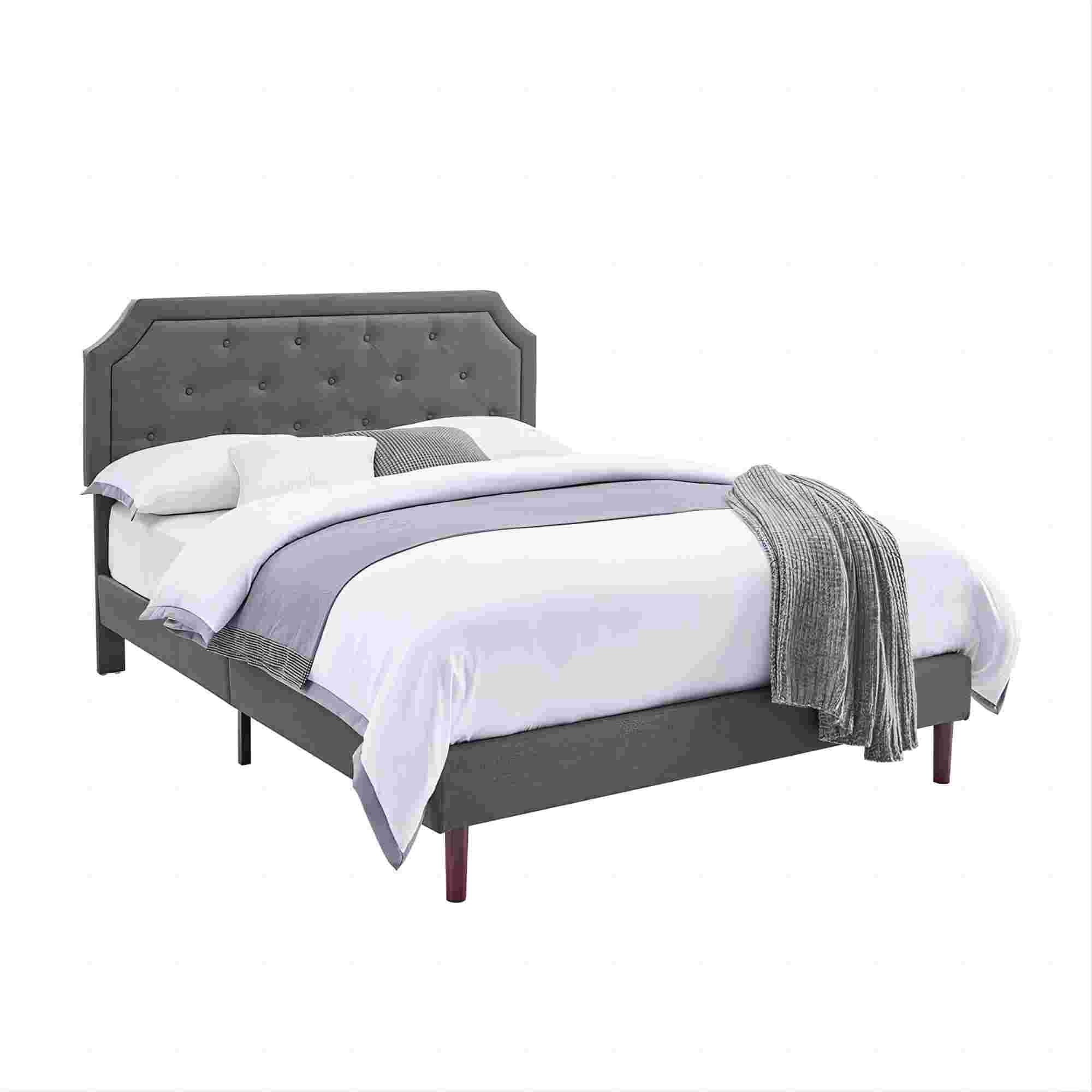 BSHTI TWIN Size Platform Bed Frame,with Upholstered Headboard,Adjustable Headboard,Linen Upholstery, and Center Support Leg, Easy Assembly Grey