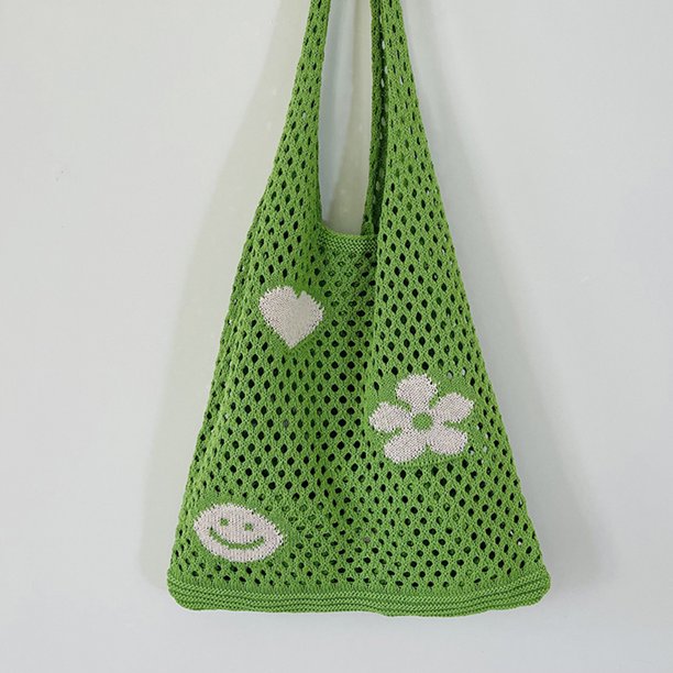 Bolsa de mano tejido con flores huecas de malla Retro de hombro portátil de ganchillo para mujer JShteea Para Estrenar
