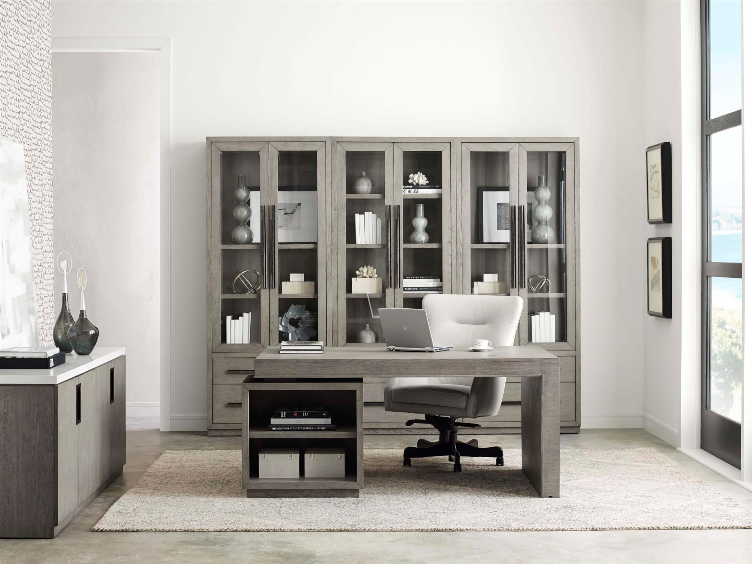 Pemberly Row Contemporary Wood Executive Desk in Moonstone Gray