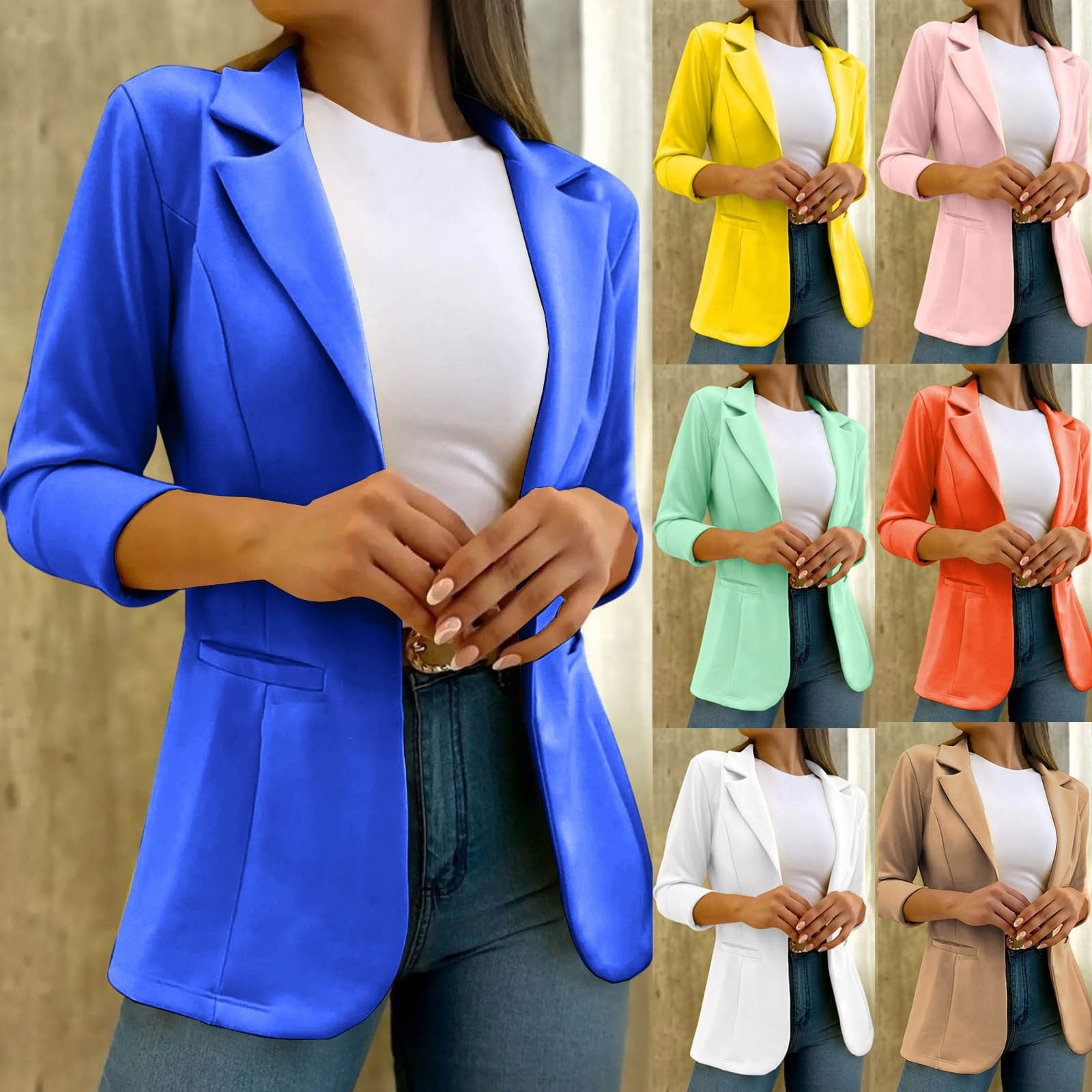 QIPOPIQ Blazers Décontractés pour Femmes Ouvert devant Manches Longues Col à Revers Veste de Travail Bureau Liquidation