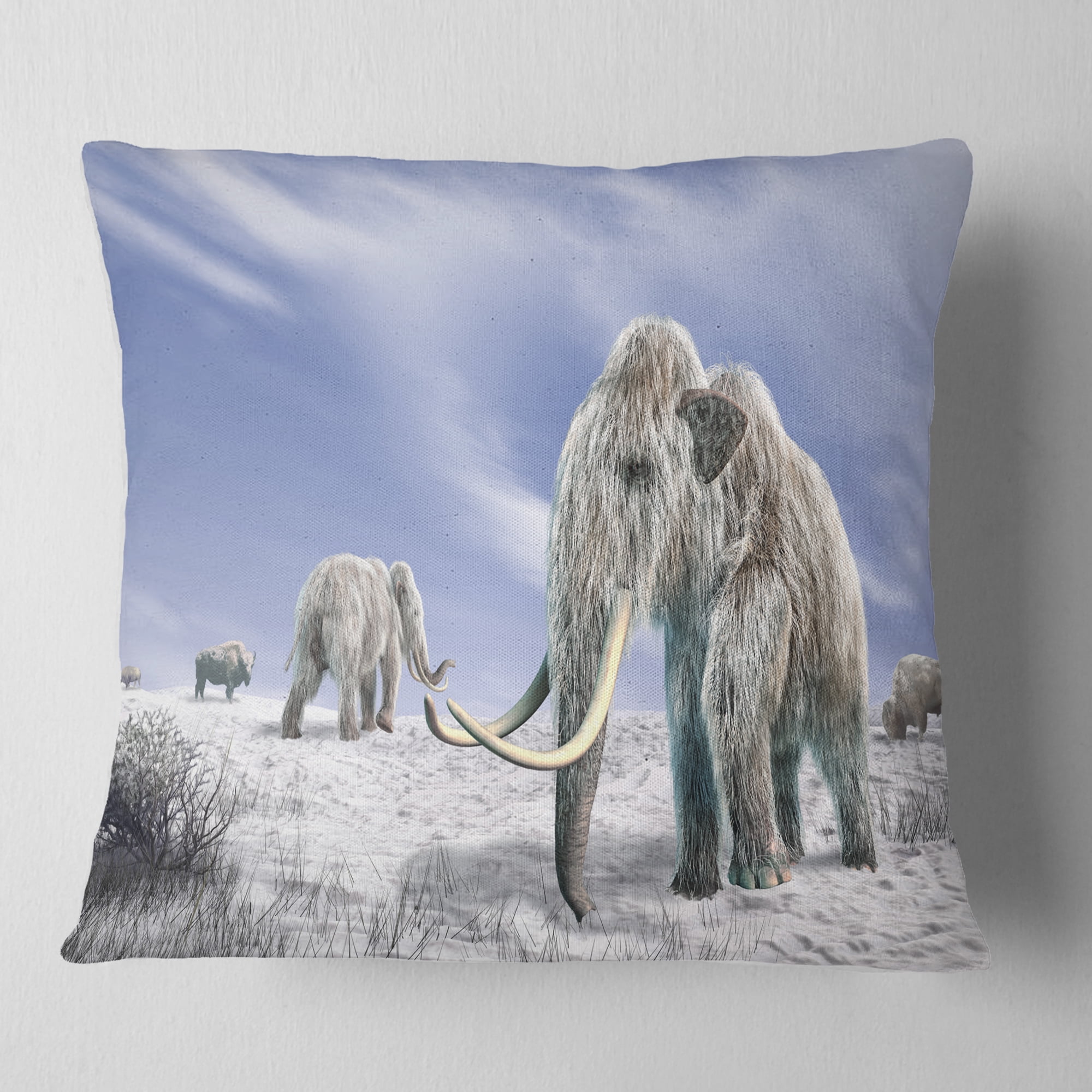 Designart Mammoth Elephants in Field - Landscape Photography Throw Pillow - 18x18