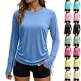 thumbnail image 1 of Sentmoon Hauts d'Entraînement pour Femmes, Chandails de Randonnée Rafraîchissants pour Femmes, Couleur Unie, Col Rond, Doux, Coupe Régulière, UPF 50, Manches Longues pour Femmes avec Trous pour les Pouces, pour le Golf et l'Entraînement Athlétique, Beige, P, 1 of 8
