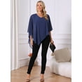 thumbnail image 5 of DARING DIVA Women's Flowy Asymmetrical V Neck Chiffon Blouse S Dark Blue, 5 of 8