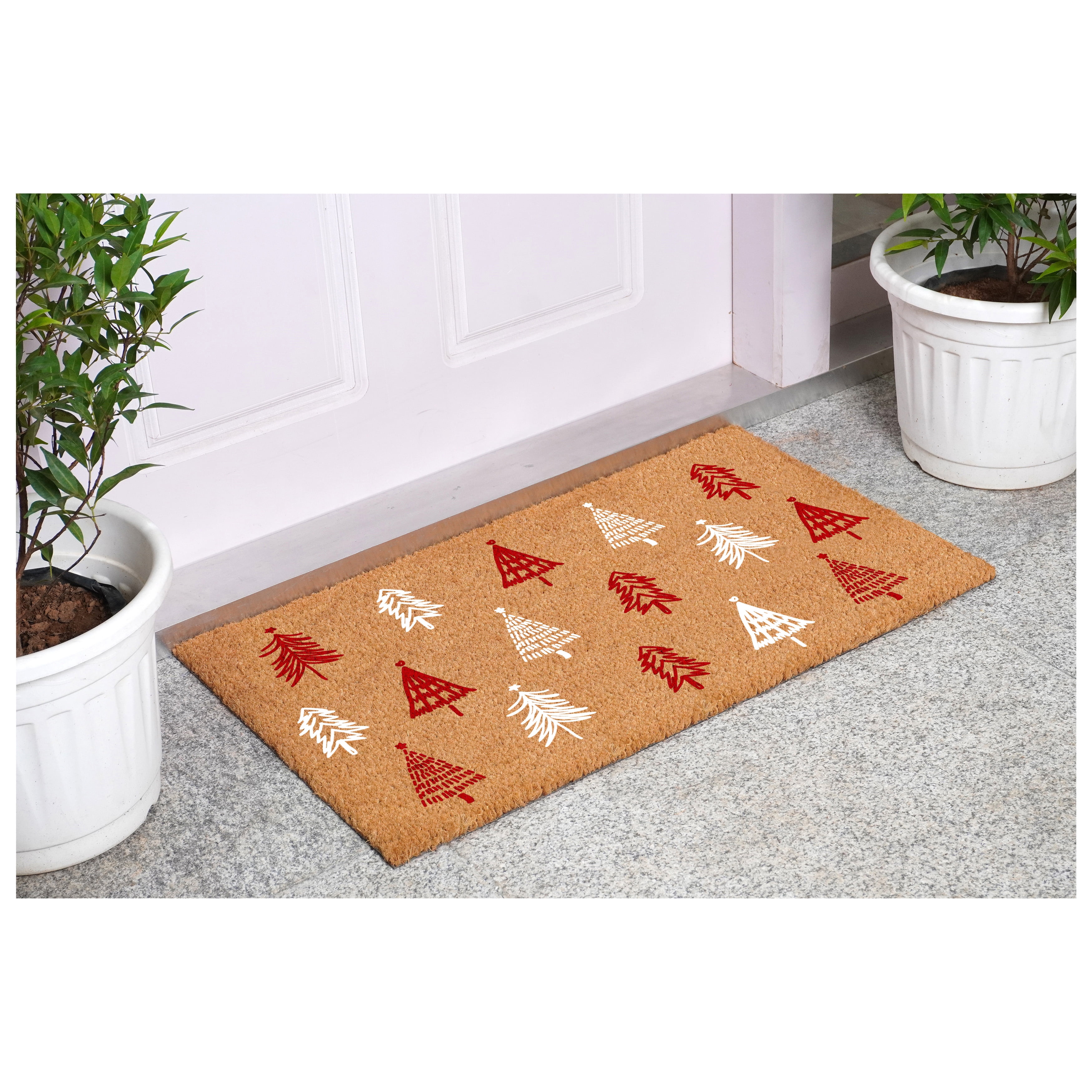 Red White Christmas Tree Farm Doormat 17" x 29"