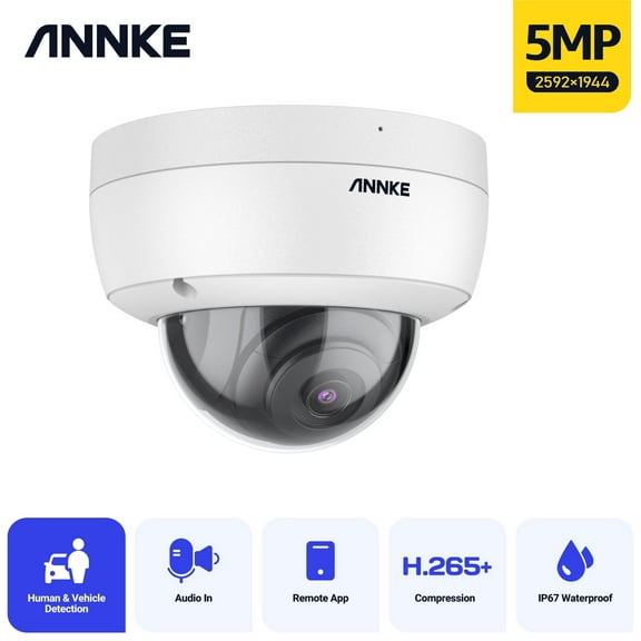 ANNKE Dome 5MP Poe Security IP Camera Super HD H.265  with 100 ft EXIR 2.0 Night Vision,120 dB WDR & 3D DNR,Support 256 GB TF Card,Remote Access Built-in Mic,IP67 Weatherproof