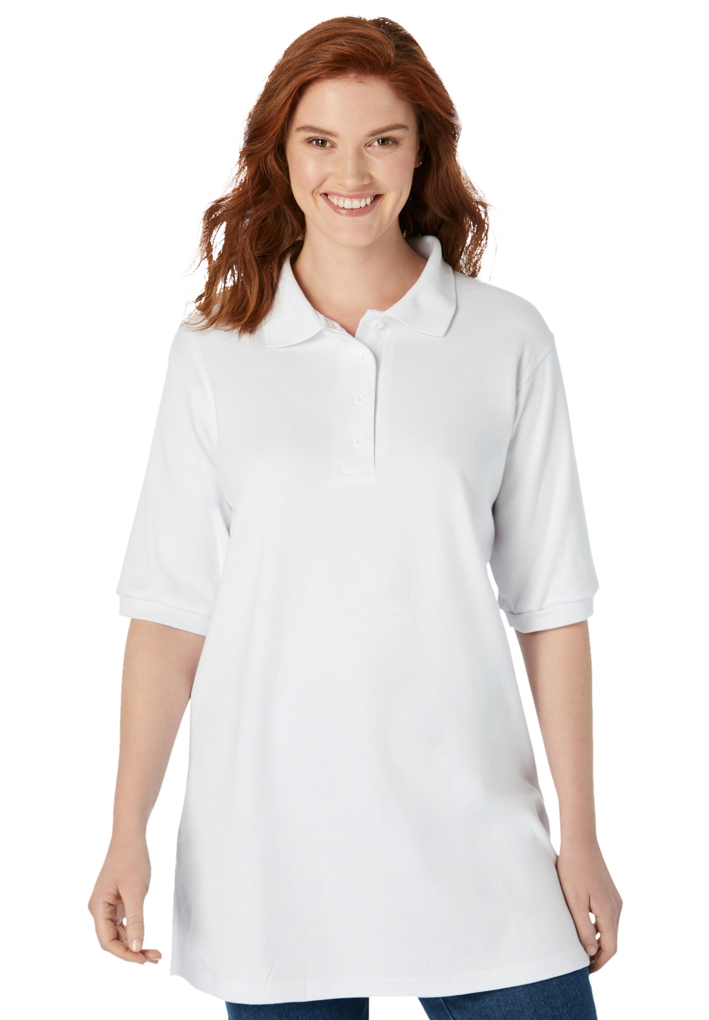 Woman Within Woman Within Women's Plus Size ElbowSleeve Polo Shirt Polo Shirt