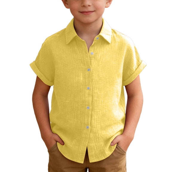 hotojiny Toddler Girls Button down Shirts Kids Short Sleeve Plain Boys Top Lightweight Collared Beach Travel Blouse for 3-14 Years