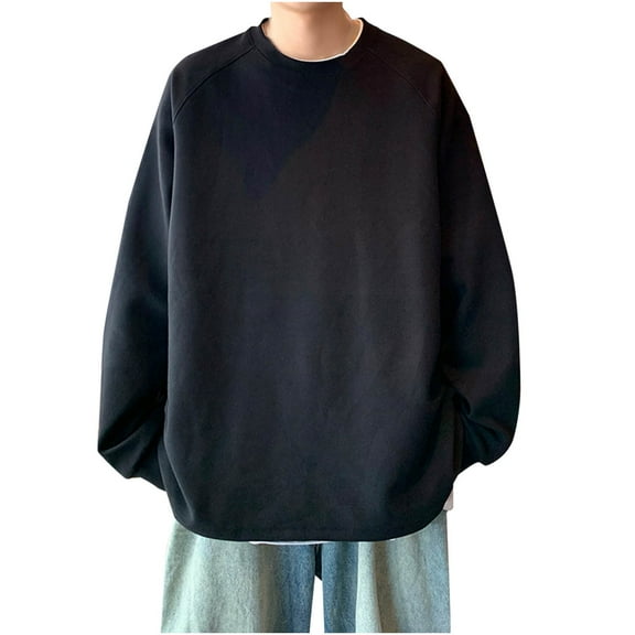 GuangCheng Oversized Corduroy Sweatshirts for Men Fleece Long Sleeve Round Neck Soft Comfy Warm Shirts