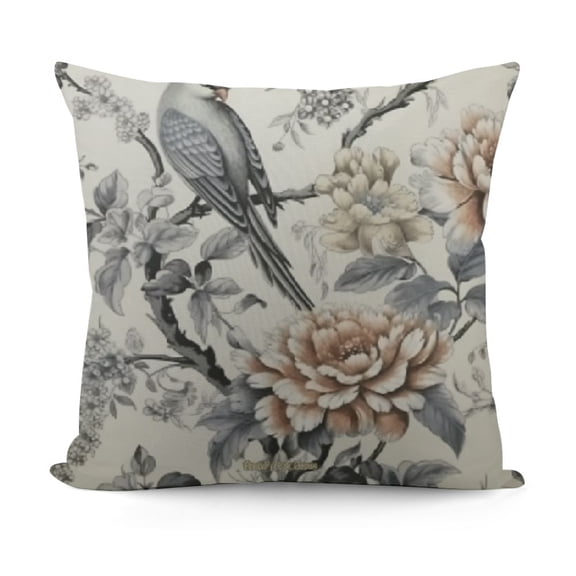 SHANXI Grey Pillow Covers Black Gray Birds Floral Decorative Throw Pillows Flowers White Linen Pillow Cases Home Decor For Cushion Couch Sofa Outdoor 12x12in