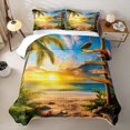 thumbnail image 2 of jejeloiu Tropical Palm Sunset Twin Quilt Set For Girls,Sandy Beach Starfish Twin Coverlet Set,Bright Orange,2 Pieces, 2 of 7