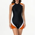 thumbnail image 5 of Swimsuits for Women Color Block Rash Guard Zipper Front Top with Swim Bottom Wetsuit Orange L, 5 of 6