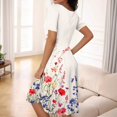 thumbnail image 7 of DBAIXID Knee Length Dress for Women Summer Plus Size Short Sleeve Crewneck Floral Print Flowy Midi Dresses with Pocket Beige XL, 7 of 7