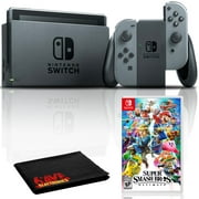 Nintendo Switch with Gray JoyCons Bundle with Super Smash Bros + 6Ave Cloth