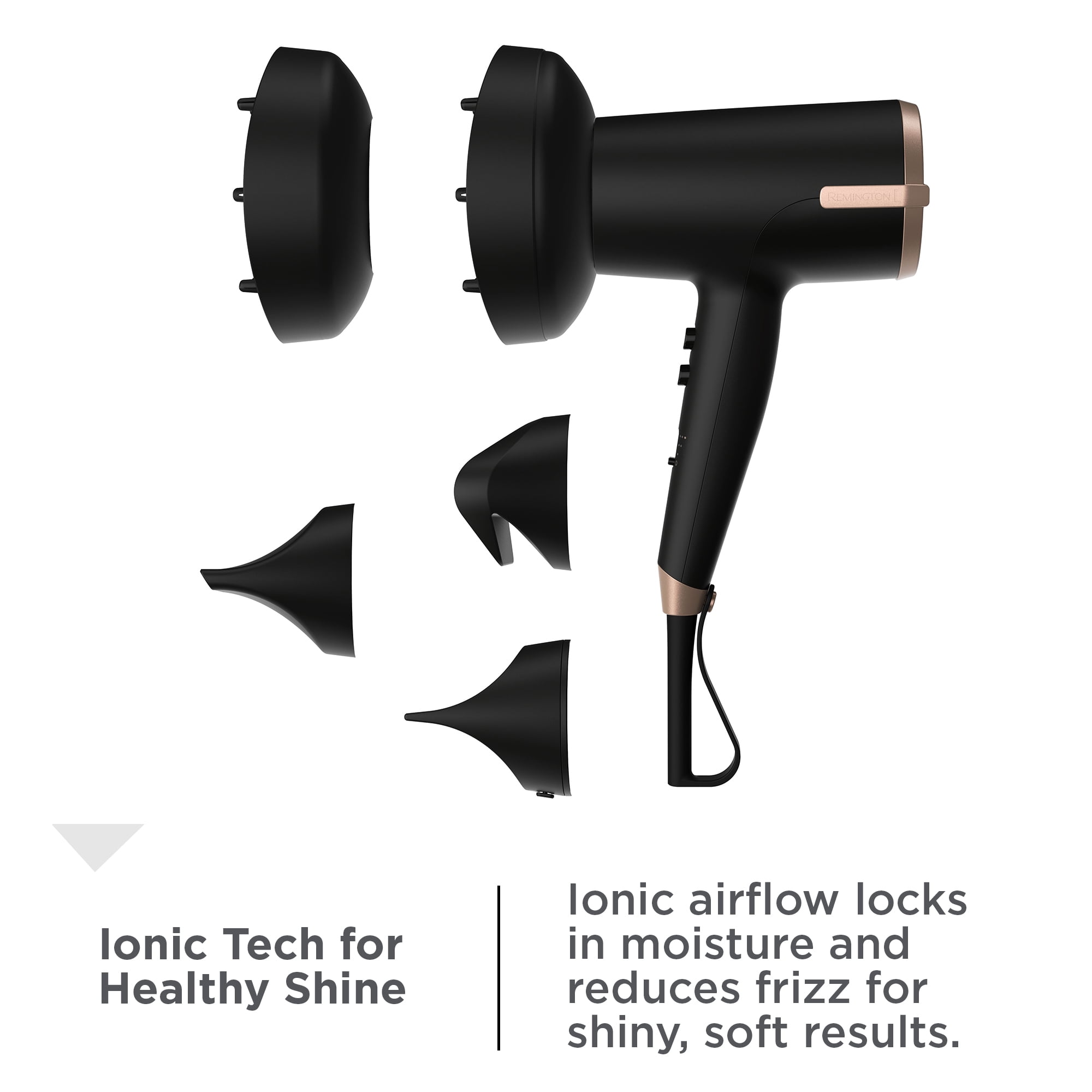 Remington ONE Ionic Hair Dryer, Ceramic, with Diffuser, Flyaway Tamer & Concentrator, Black