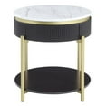 thumbnail image 2 of Ville 23 Inch Round Side End Table White Faux Marble Top Brown Reeded Edge, 2 of 5