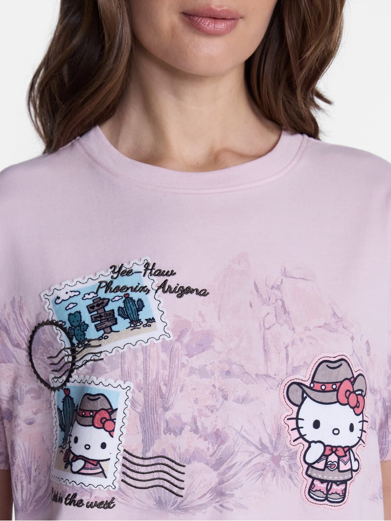 Hello Kitty Women's Printed Embroidered Tee with Short Sleeves