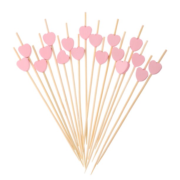 Uxcell 200Pcs Palillos de cóctel en forma de corazón de bambú para bebidas, alimentos y frutas, rosa