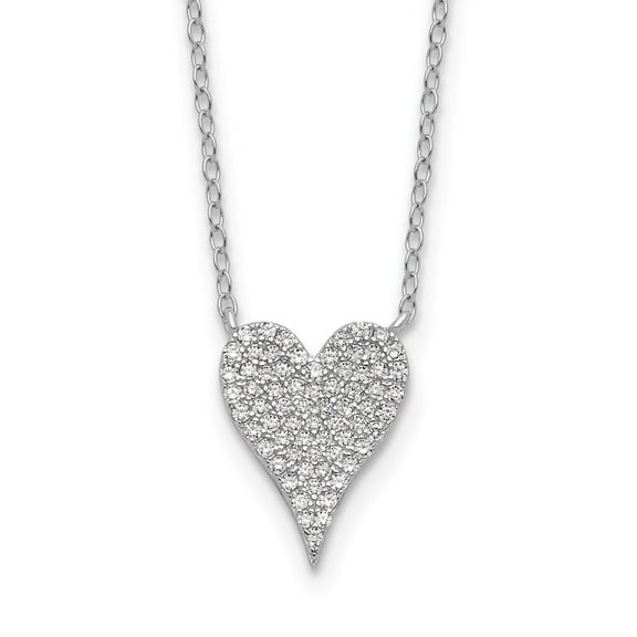 Auriga Fine Jewelry 925 Sterling Silver Rh-plated Brilliant-cut CZ Heart Necklace 18" for Women