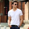 thumbnail image 4 of Camisetas de verano 2024 para hombre, camisetas casuales lisas, camisetas con cuello en V, ropa básica sin costuras, camiseta cómoda de manga corta, ropa interior, 4 of 5