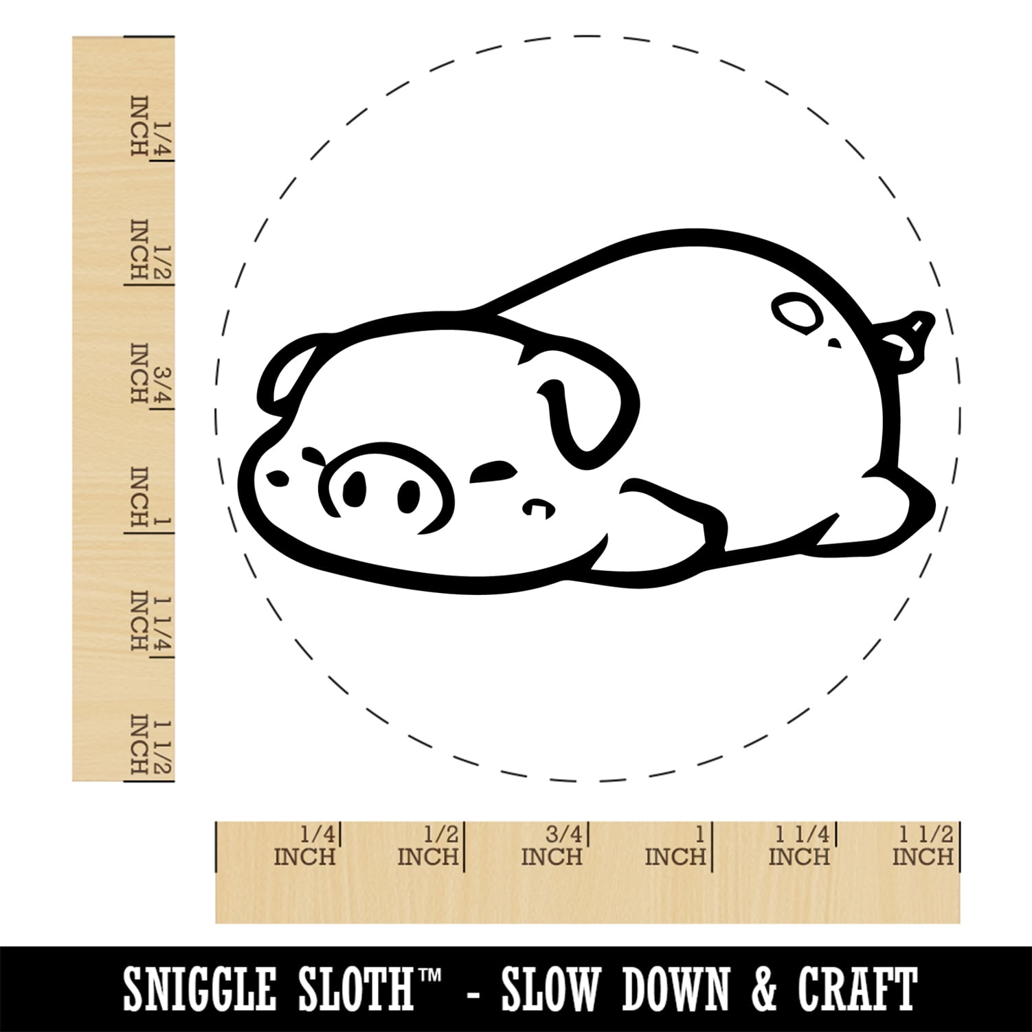 Chubby Sleeping Pig Self-Inking Rubber Stamp Ink Stamper - Blue Ink - Large 1-1/2 Inch