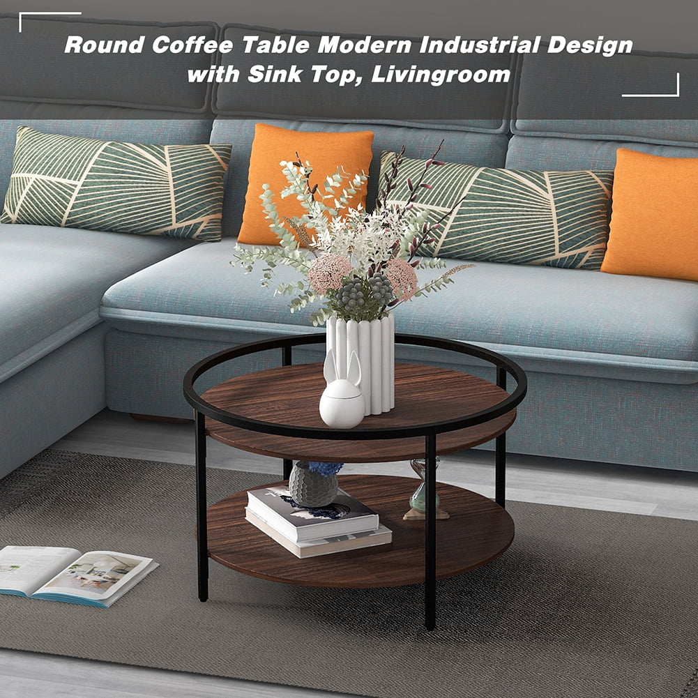 Private Jungle Modern Coffee Table with Storage for Living Room, Including Toptable & Sturdy Wood/Metal Base, Round w/Sink Top,Brown Private Jungle Modern Coffee Table with Storage for Living Room, Including Toptable & Sturdy Wood/Metal Base, Round w/Sink Top,Brown