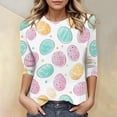 thumbnail image 4 of HAVUITYY Easter Bunny Sweater for Women – Soft 3/4 Sleeve Cotton Pullover with Cute Egg Print, Perfect Spring Going Out Top & Holiday Gift Idea, 4 of 5