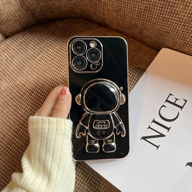 Funda con soporte plegable de astronauta galvanizada para iphone 11 12 13 Pro Max 14 pro x xr xs 7 8plus, funda protectora de película de cristal para cámara Tan Jianjun unisex