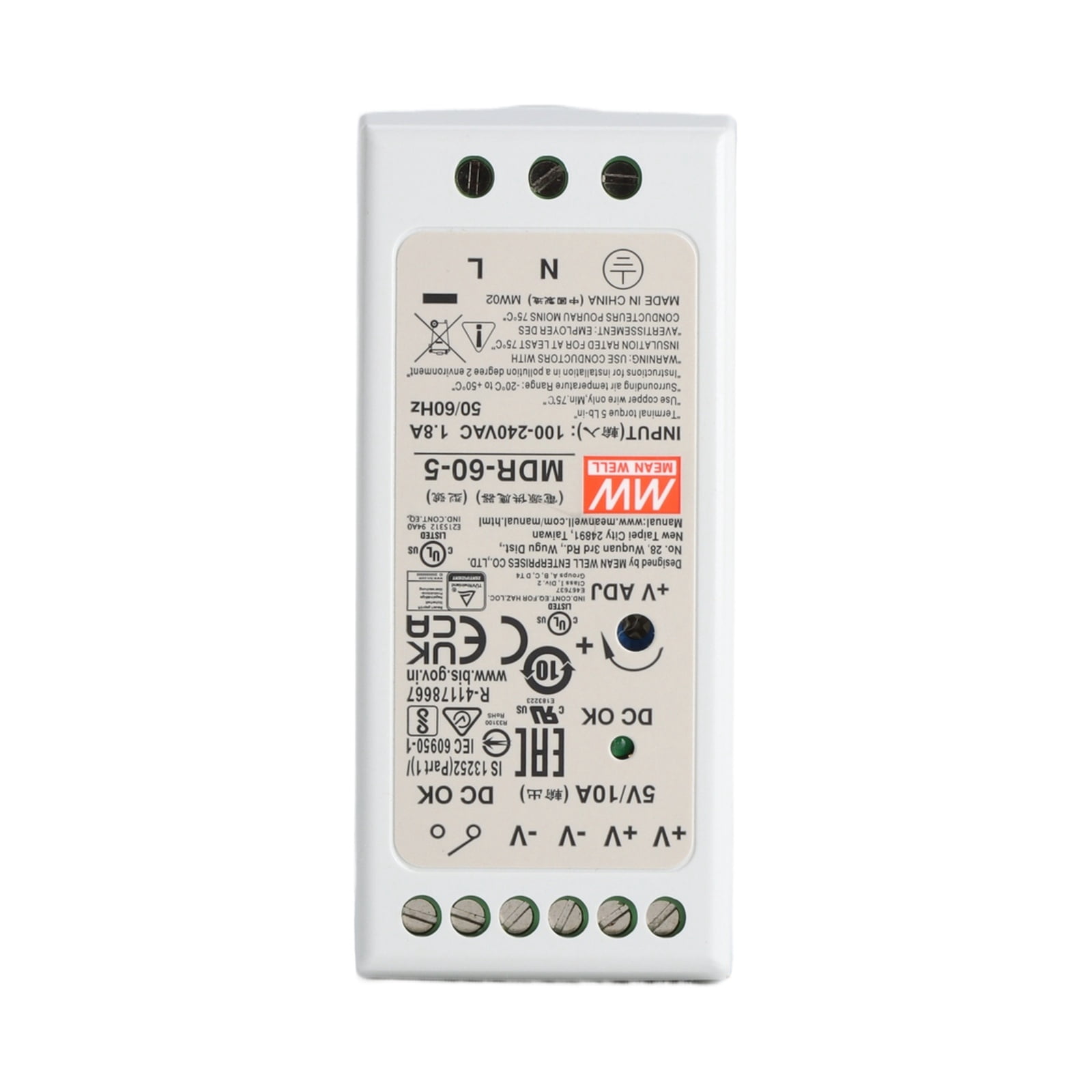Feedannce 5V 10A 50W Industrial DIN Rail Power Supply, for Automation, MEAN WELL MDR-60-5