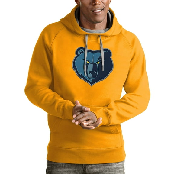 Men's Antigua Gold Memphis Grizzlies Team Logo Victory Pullover Hoodie