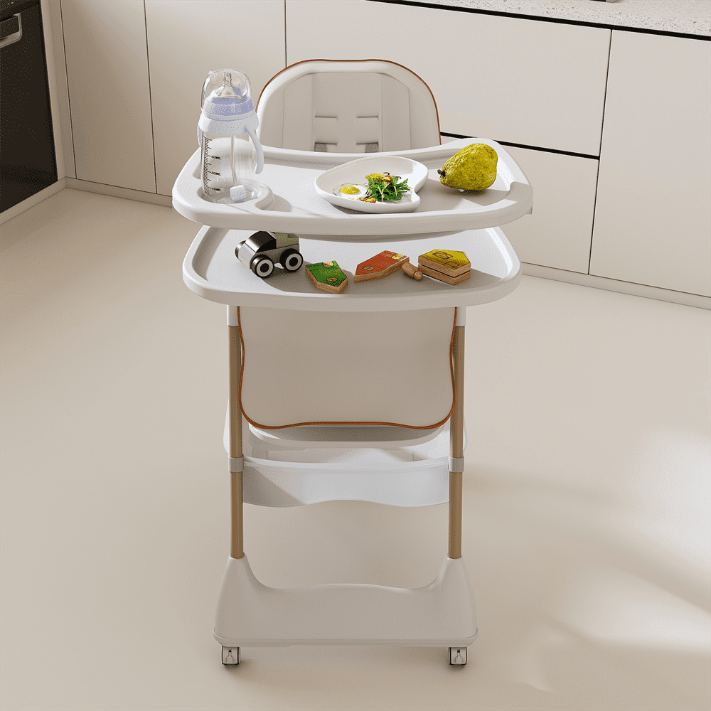 WARMMUSE Baby High Chair, Foldable Baby High Chairs with 5-Level Height & Recline, BPA-Free Tray & Safety Harness, PU Cushion & Removable Tray, White
