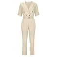 thumbnail image 6 of Women's Notch Collar Short Sleeve Blazer Jumpsuit Button Belted Wrap Solid Slim Fitted Romper for Casual Work Business, 6 of 7