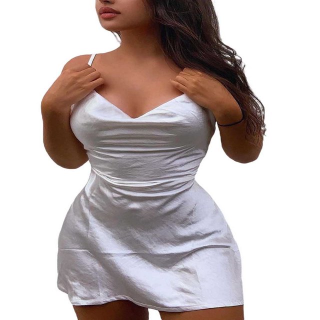 OUSITAID Women’ s Deep V-Neck Sleeveless One-Piece Slip Mini Dress